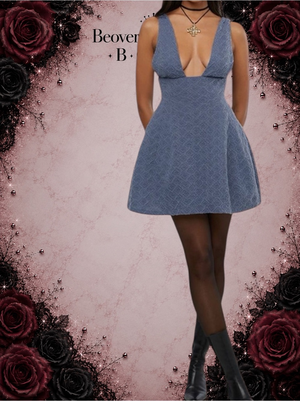 🔴New NWT WeWoreWhat Plunge Jacquard Mini dress Grey Blue - sz 2
